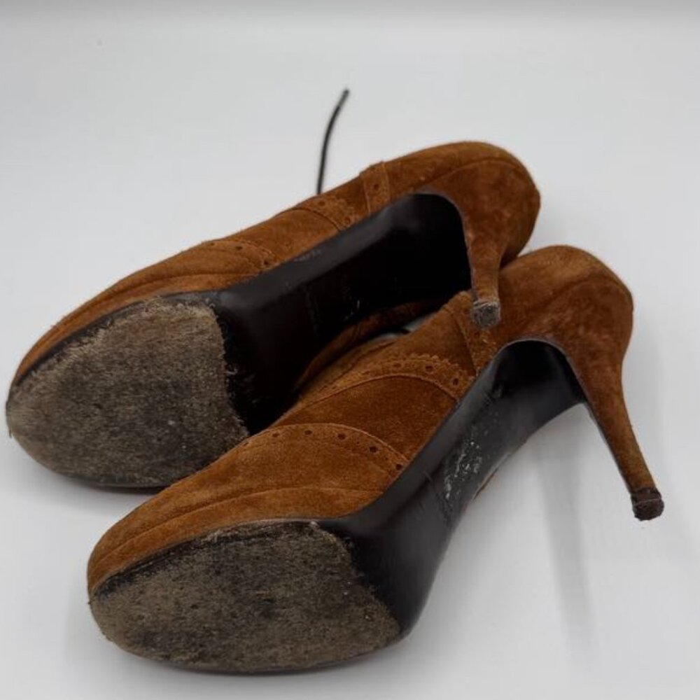 YSL Yves Saint Laurent Genuine Suede Leather Platform Oxford Laced Heels Booties - Picture 7 of 11